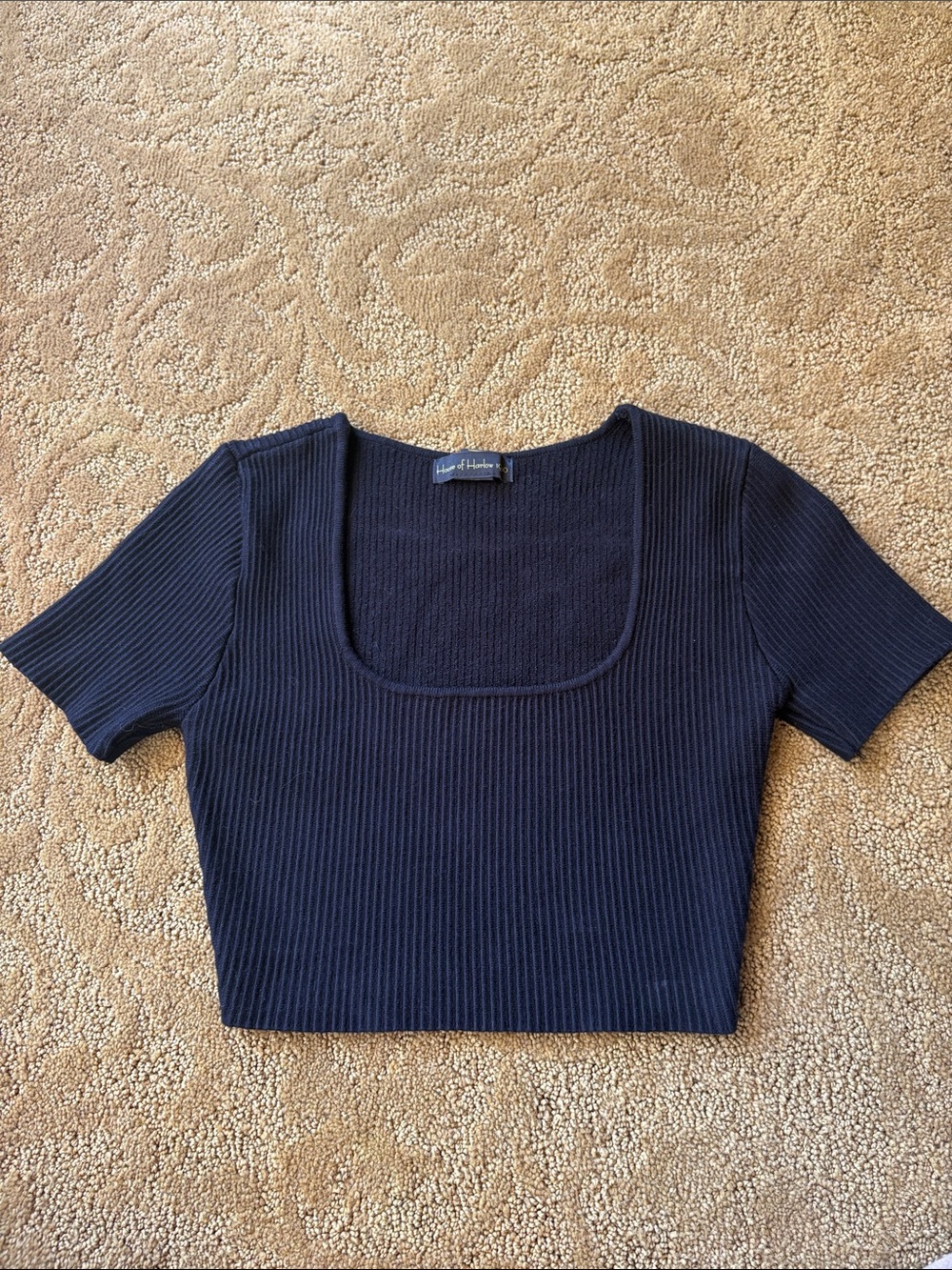 House of Harlow 1960 Black Ribbed Scoop-Neck Crop Tee